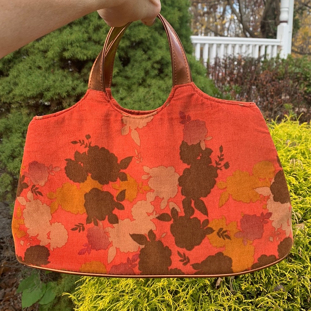 Victoria Secret Floral Handbag Purse- Terra Cotta Orange- Copper Color Handles
